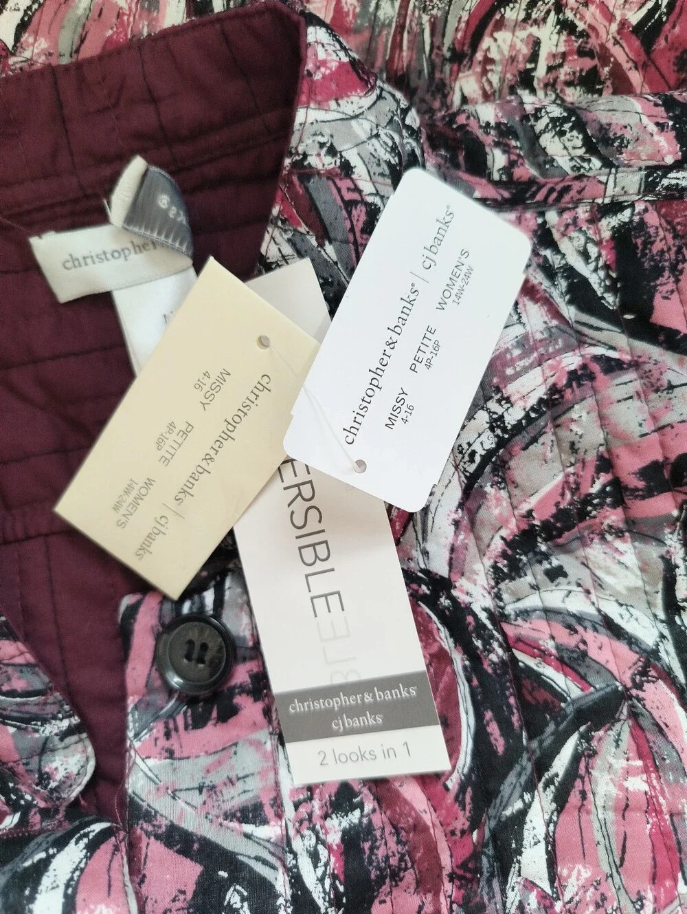 Christopher & Banks Quilted Reversible Button-Front Jacket NWT